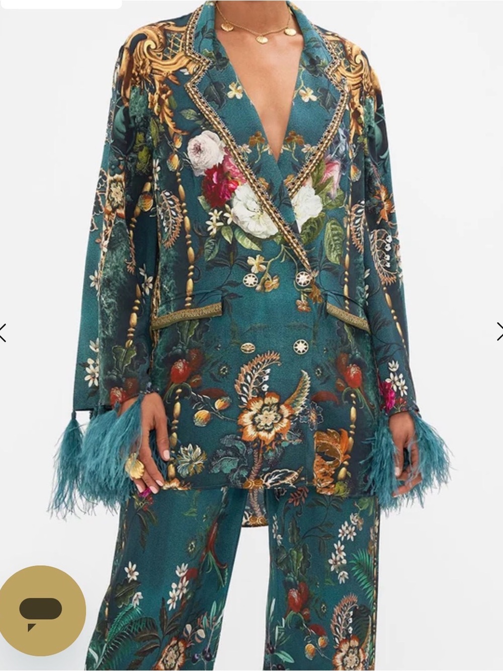 25 NWOT 1300.00 CAMILLA SILK FLARED SLEEVE DOUBLE BREASTED JACKET VERDIS WORLD - Picture 7 of 8